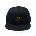 Black Snapback Cap with Flower Embroidery